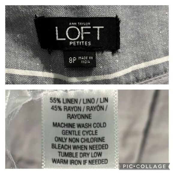 LOFT Gray White Striped Linen Career Pants Pocket Zip Button Women’s Medium P - Picture 7 of 7